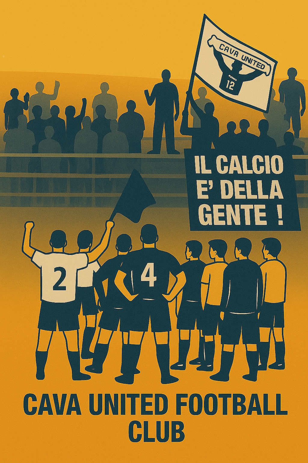Tifosi Cava United e striscione Il Calcio è della Gente - calcio popolare a Cava de' Tirreni